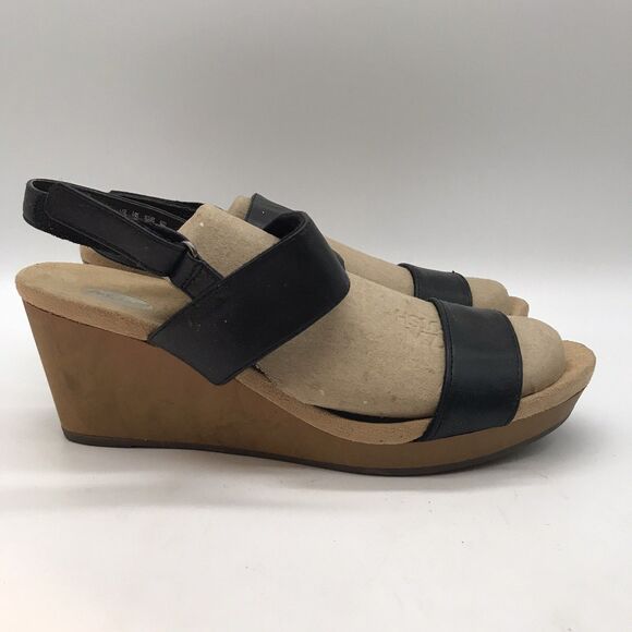 Dr. Scholl's Brazin Wedge Heel Sandals Women's 10M Black Vegan Slingback Shoes - Picture 3 of 9